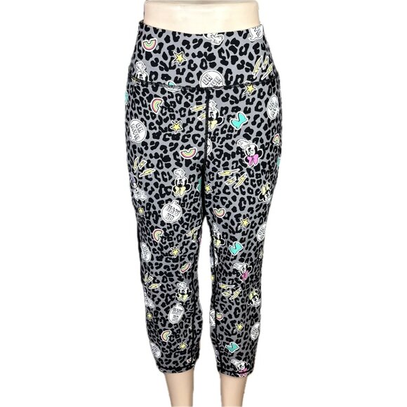 Disney +5 Gray Minnie Mouse Animal Print Graphic Stretch Waist Pocket Crop Pants - Picture 2 of 6
